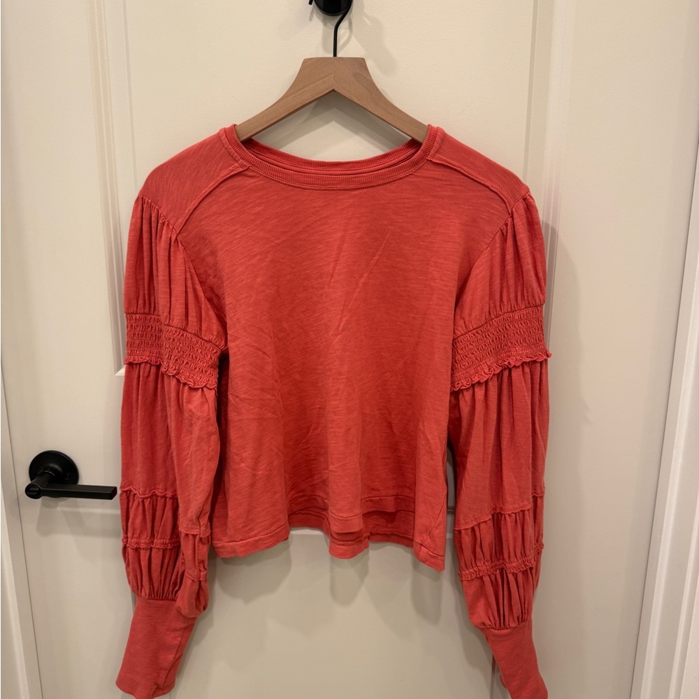 Pilcro Coral Smocked Long-Sleeve Tee
